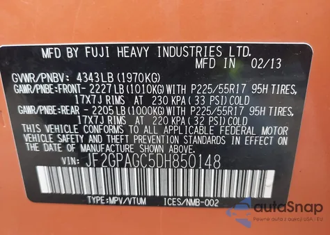 2013 Subaru Xv Crosstrek 2.0I Limited из США, поврежденный, VIN JF2GPAGC5DH850148